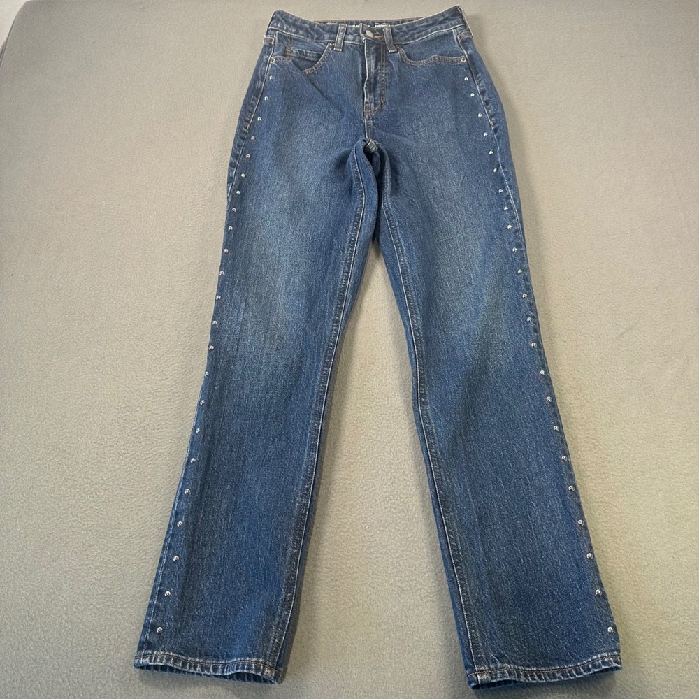 Old Navy Extra High Rise Straight Studded Side Seam Jeans Blue Size 0